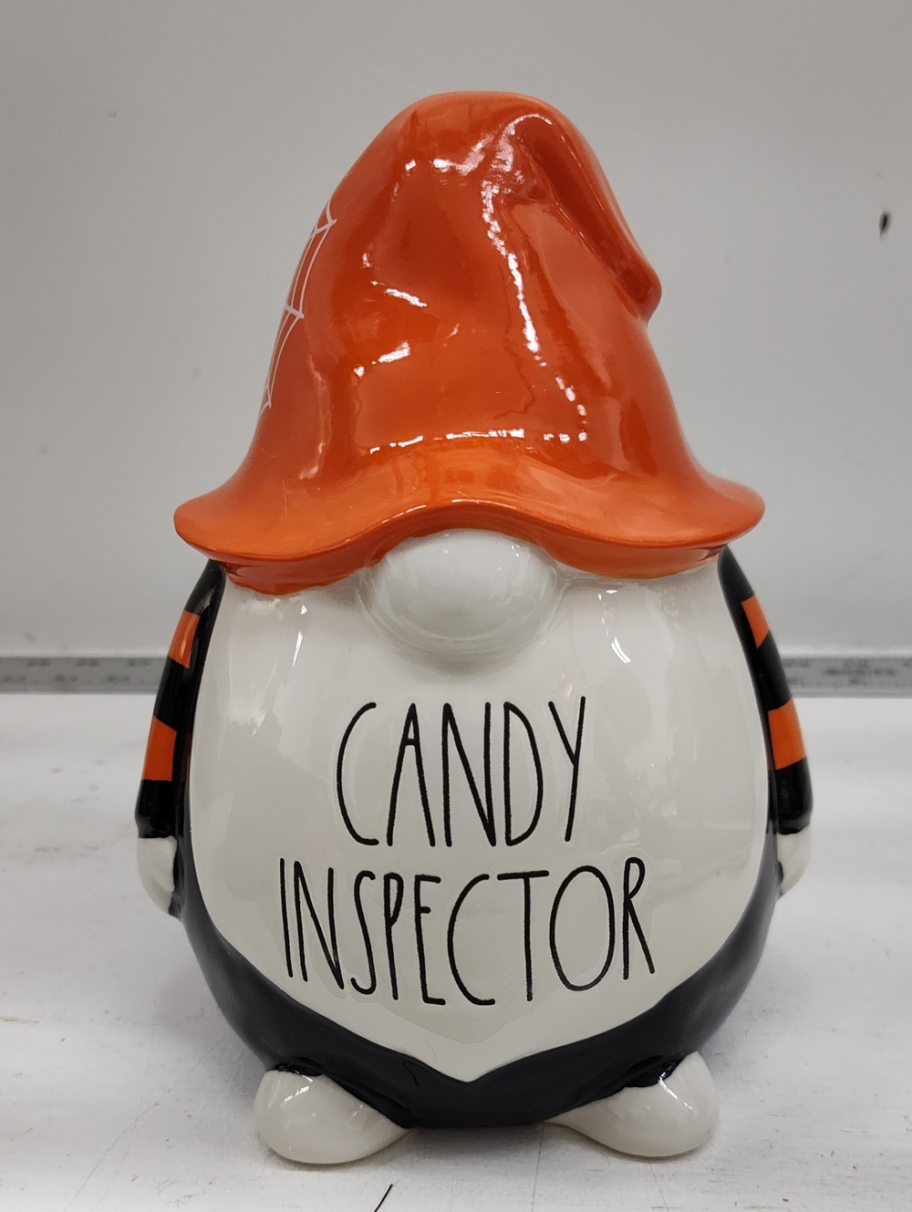 Candy Inspector Halloween Gnome Figurine - Orange & Black- New